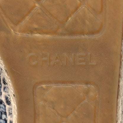 Chanel Metallic Tweed Lambskin CC Espadrilles 38 Blue Black Silver 8 of 9