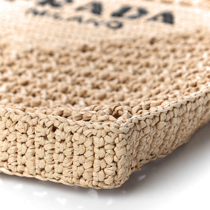 Prada Yarn Raffia Effect Crochet Logo Embroidered Tote Bag Naturale 9 of 9