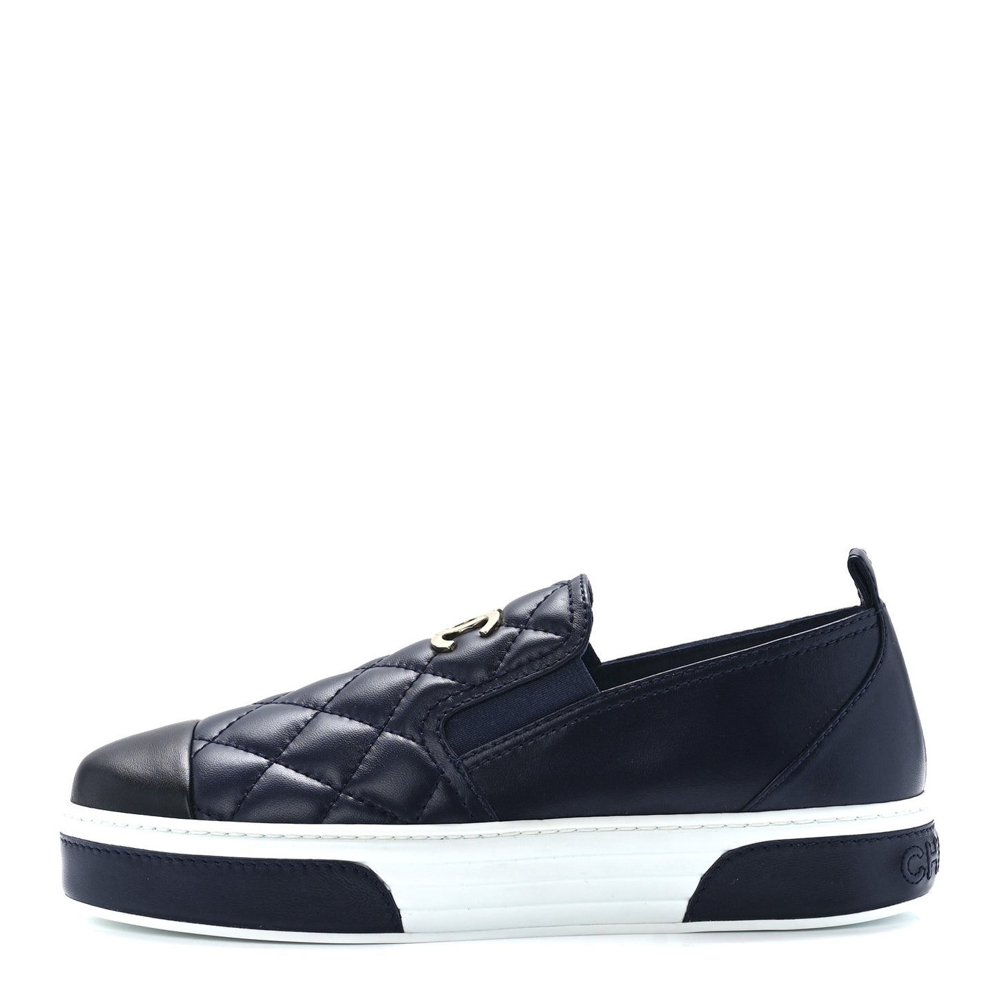 Lambskin Quilted Womens CC Stroll Sneakers 40 Dark Blue Black