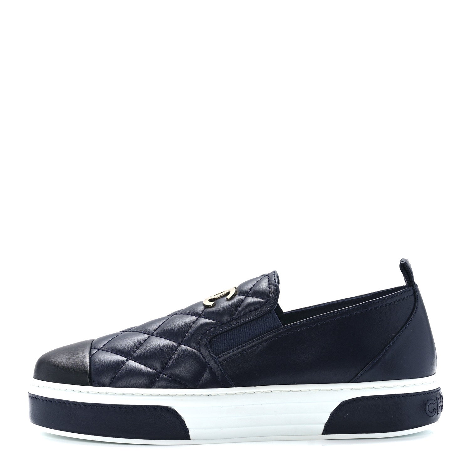Chanel Lambskin Quilted Womens CC Stroll Sneakers 40 Dark Blue Black 1 of 9