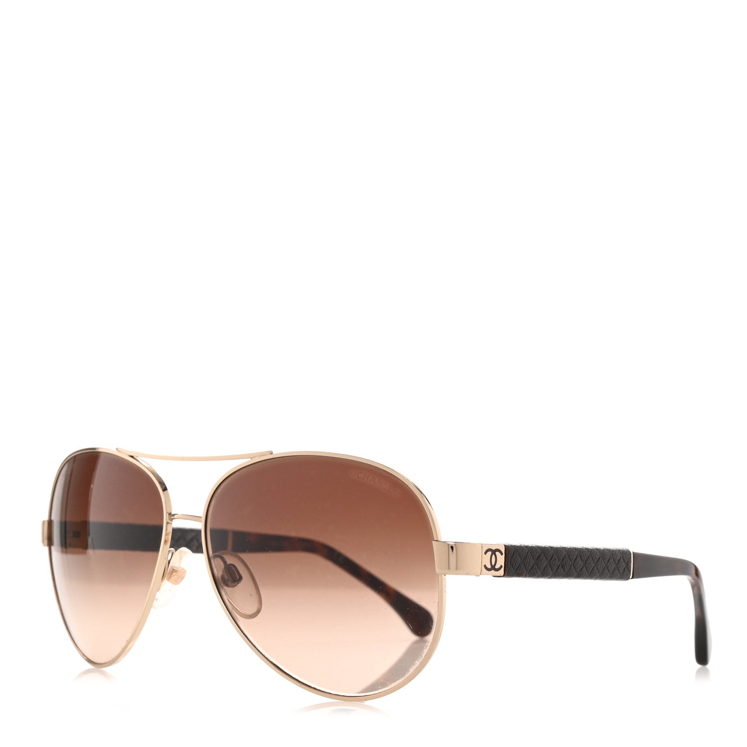 Chanel Lambskin Quilted CC Aviator Sunglasses 4195-Q Brown Gold 1 of 10