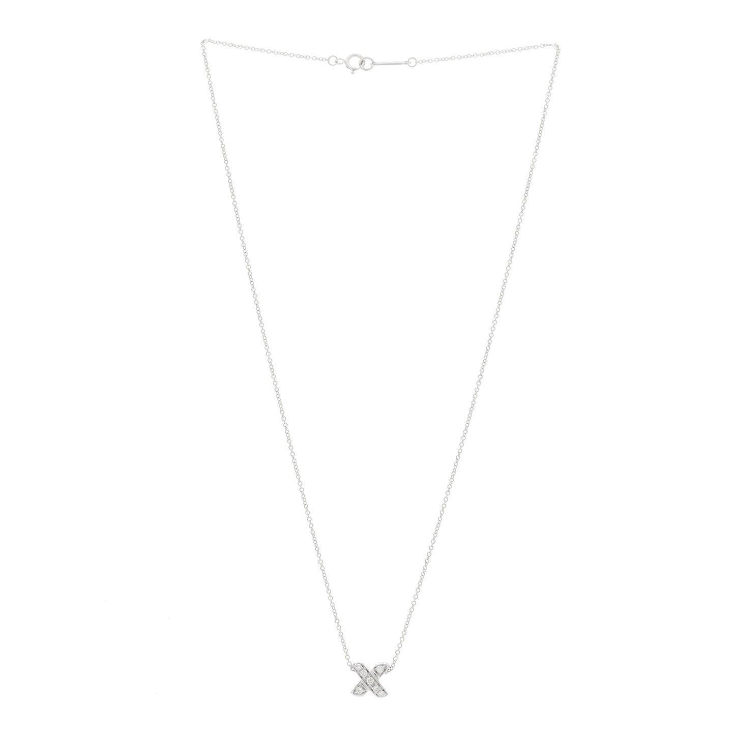 18K White Gold Diamond Cross Stitch Pendant Necklace