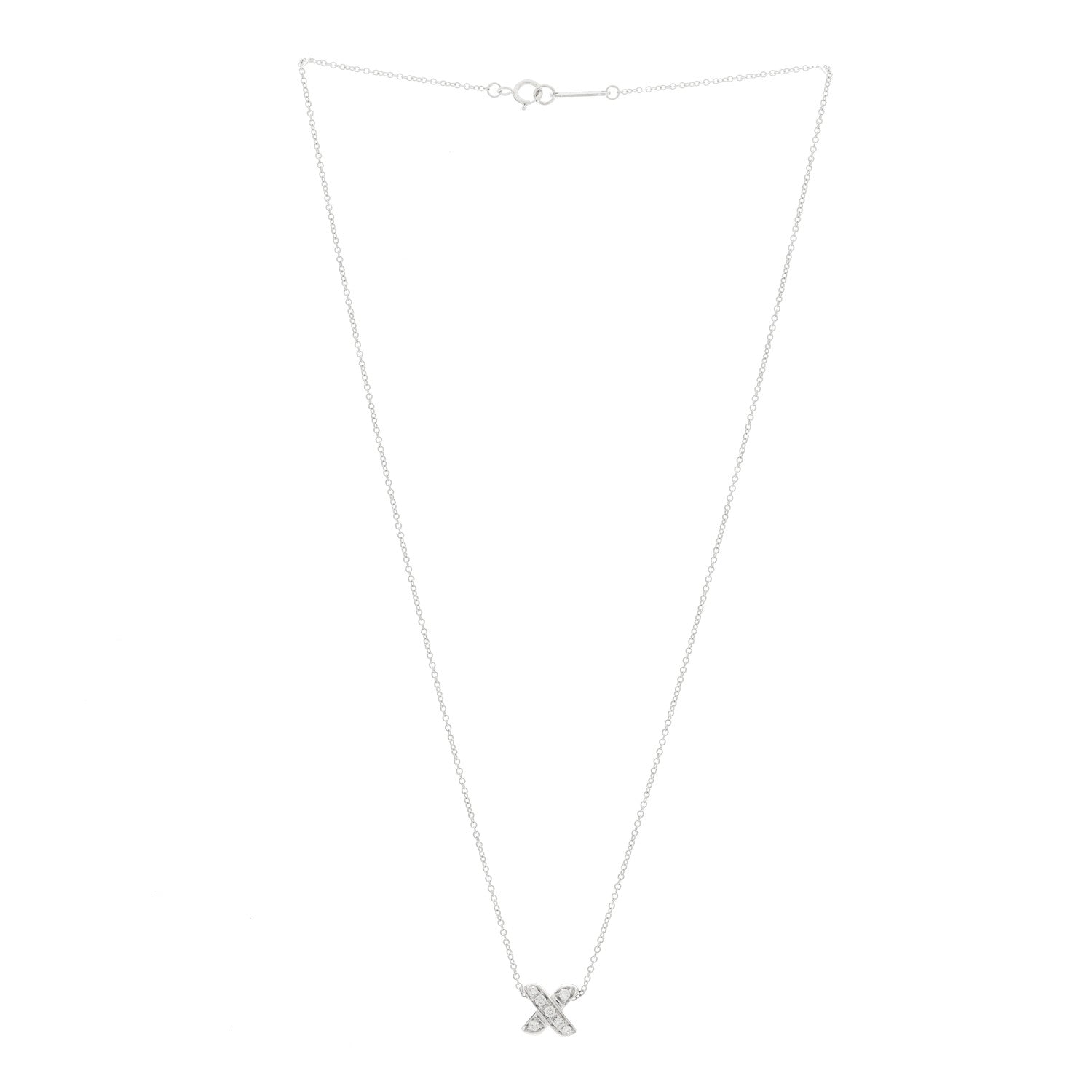 Tiffany 18K White Gold Diamond Cross Stitch Pendant Necklace 3 of 5