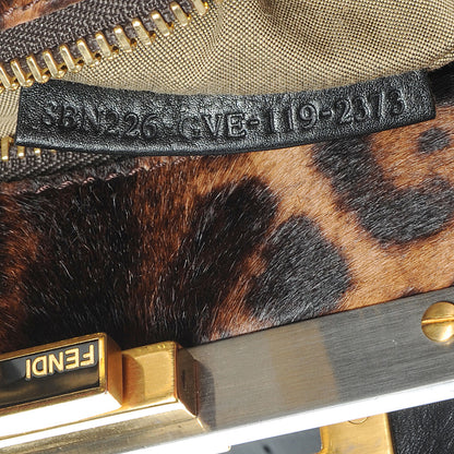 Fendi Calfskin Calf Hair Leopard Print Medium Peekaboo Iconic Satchel Black 7 of 7