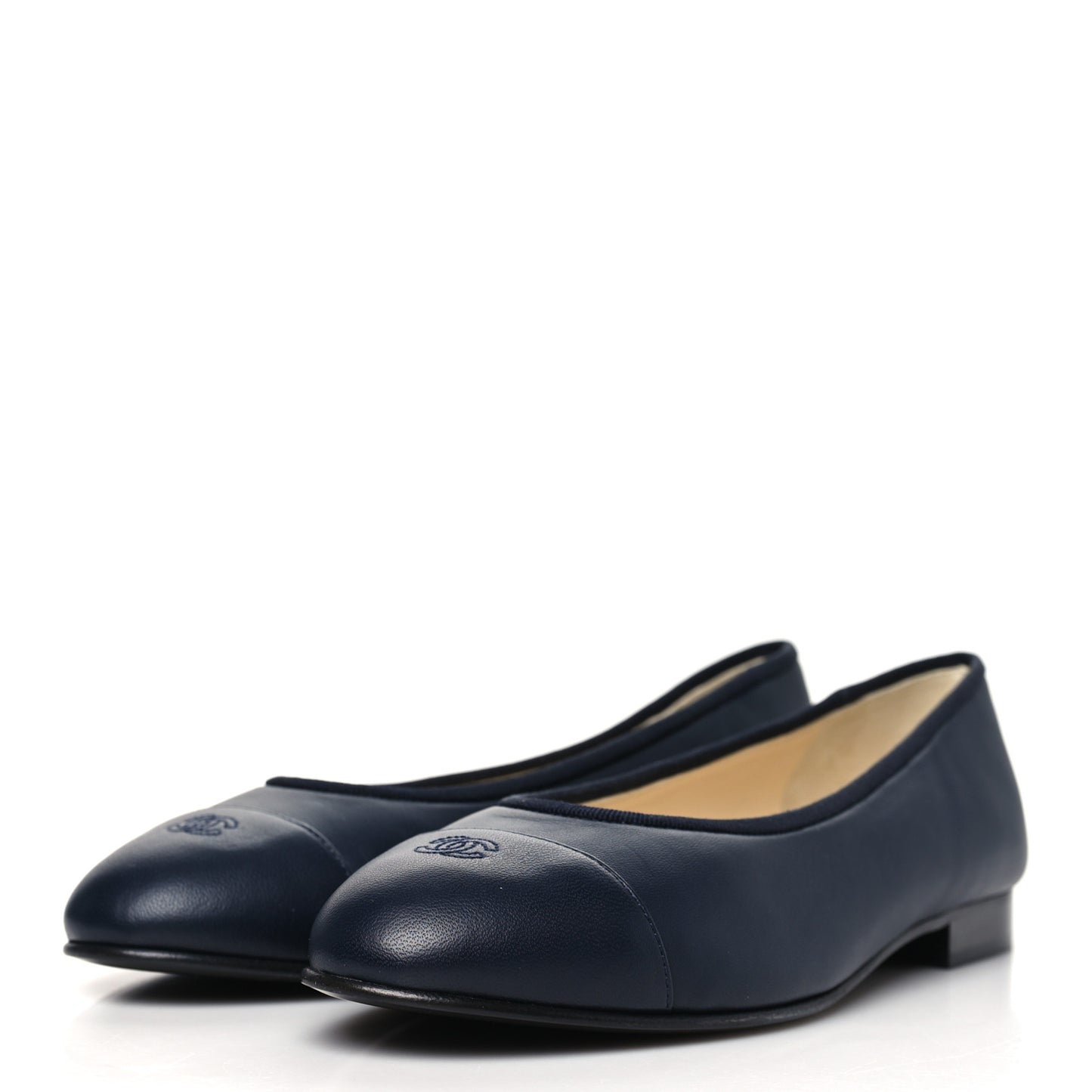 Lambskin Cap Toe Ballerina Flats 37 Black