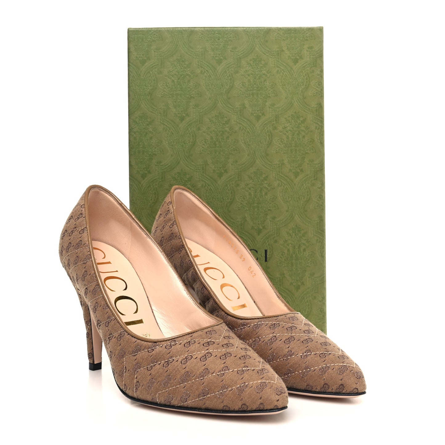 Monogram GG Mignon Nappa Chevron Matelasse Double G 95mm Pumps 39 Dusty Brown