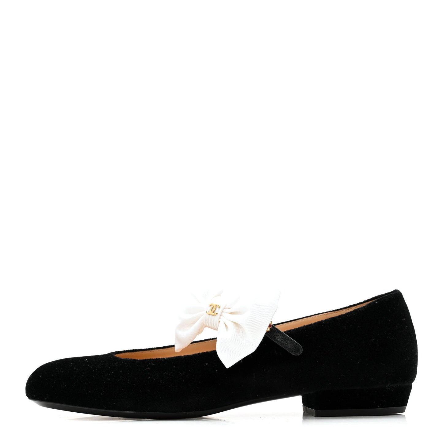 Velvet Grosgrain Bow Mary Jane Flats 38 Black White