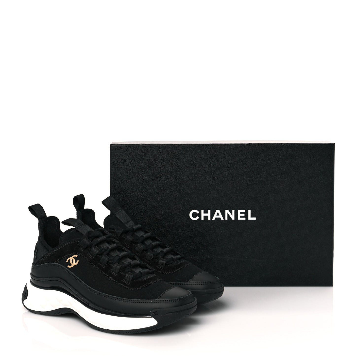 Velvet Calfskin Mixed Fibers CC Sneakers 36 Black