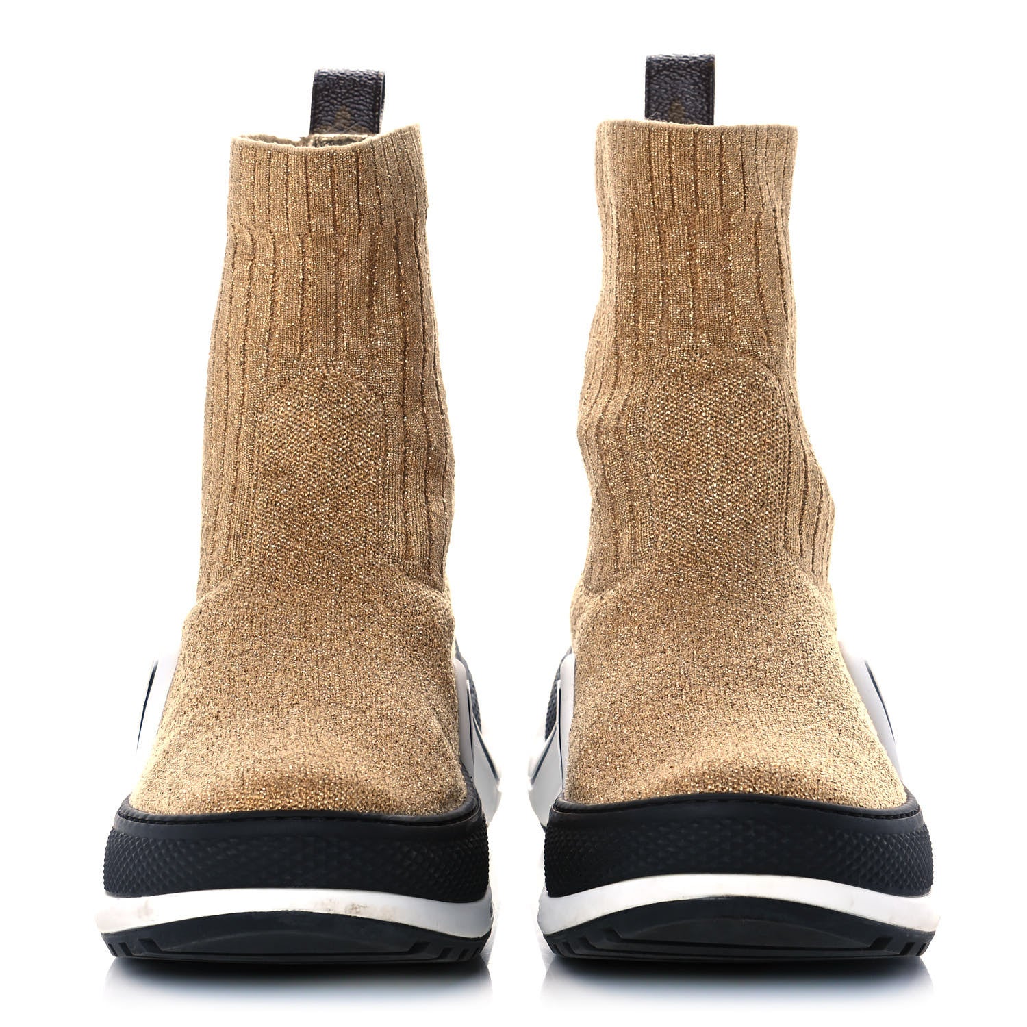 Louis Vuitton Glitter Stretch Textile Monogram LV Archlight Sneaker Boots 36 Gold Black 2 of 8
