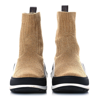 Louis Vuitton Glitter Stretch Textile Monogram LV Archlight Sneaker Boots 36 Gold Black 2 of 8