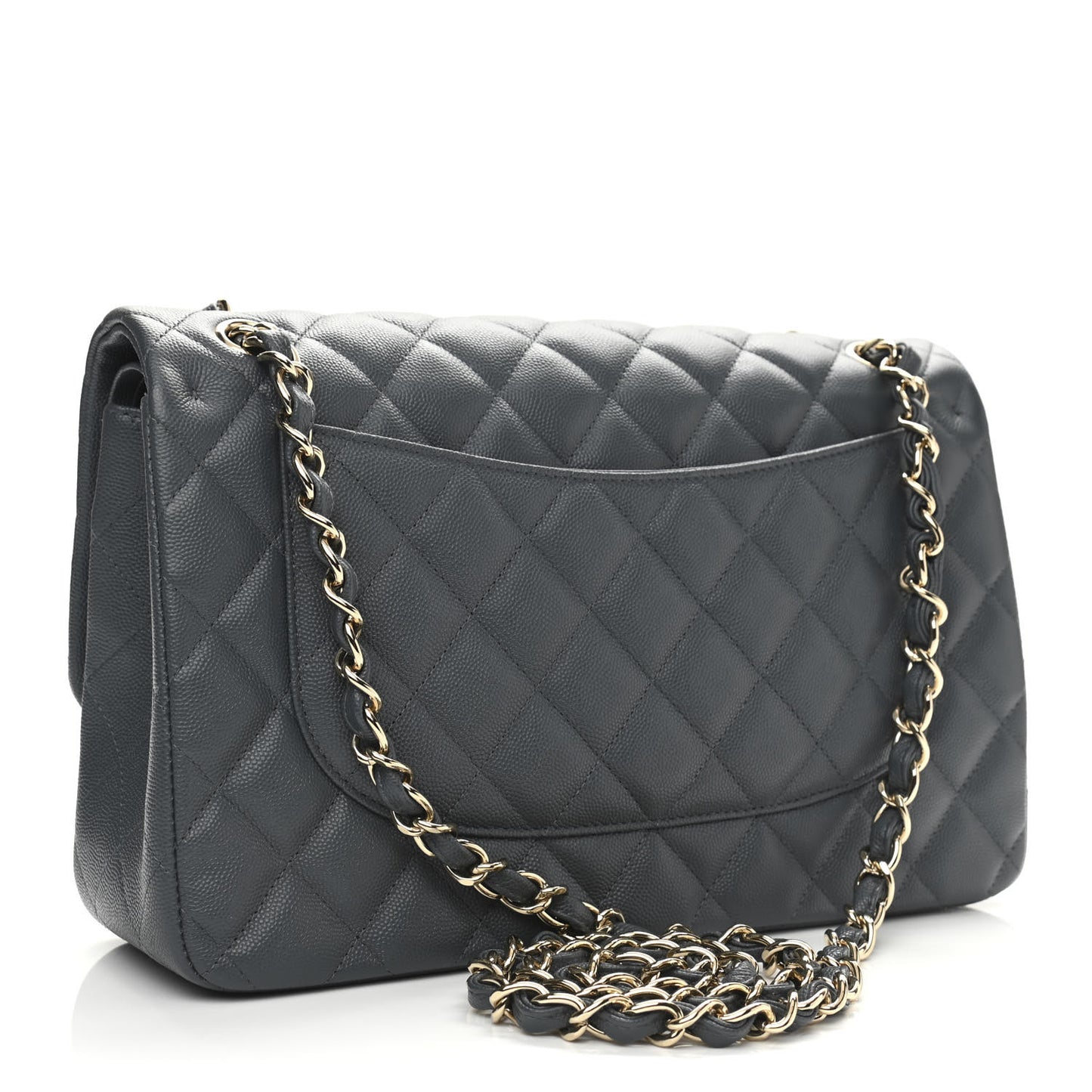 Caviar Quilted Jumbo Double Flap Grey