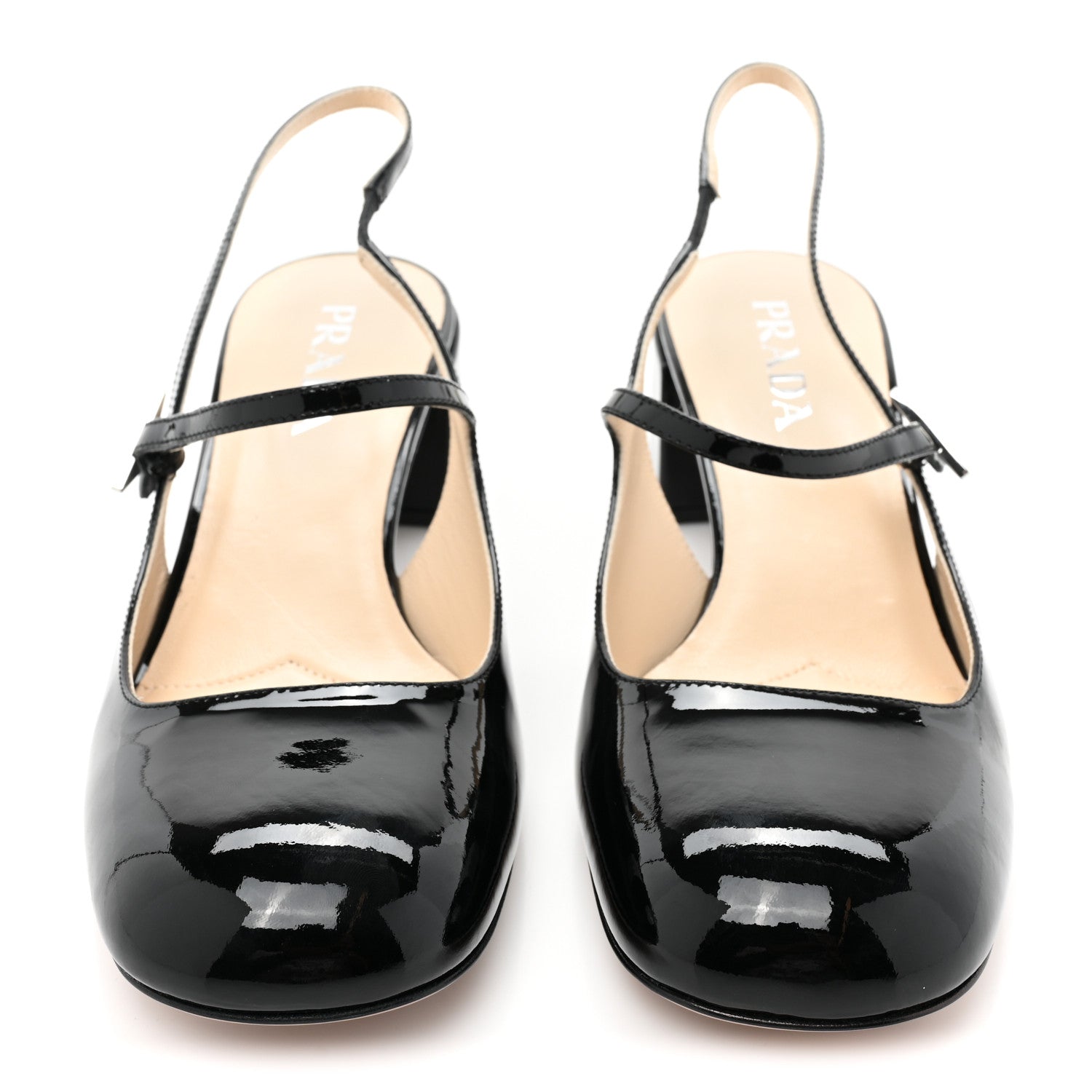 Prada Patent Decolette Logo Mary Jane 45mm Slingback Pumps 40 Black 2 of 9
