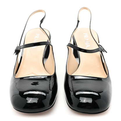 Prada Patent Decolette Logo Mary Jane 45mm Slingback Pumps 40 Black 2 of 9