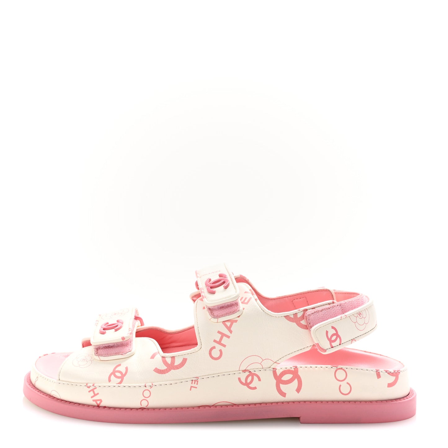 Lambskin Printed CC Velcro Dad Sandals 40 White Pink