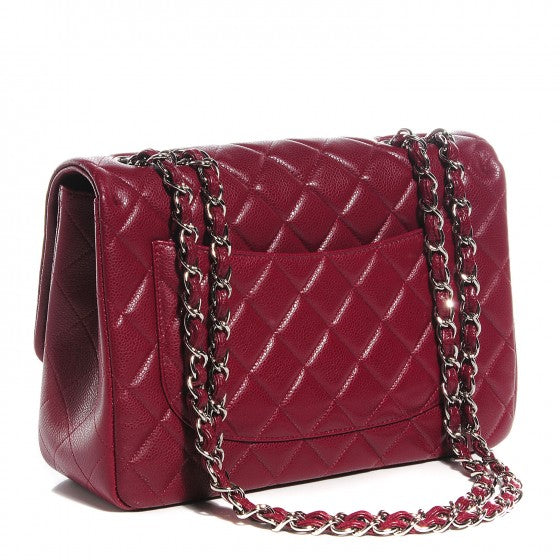 Caviar Jumbo Single Flap Dark Red