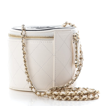 Chanel Lambskin Quilted Round Small Vanity Case With Chain White Black 2 of 7