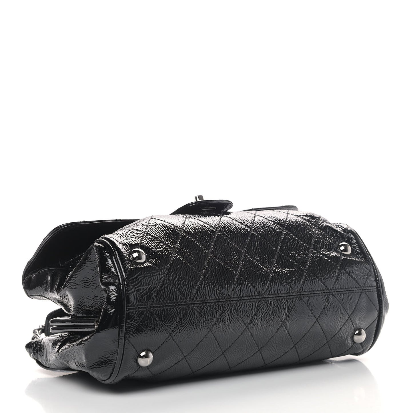 Distressed Patent Quilted Small Ritz Flap Bag Black