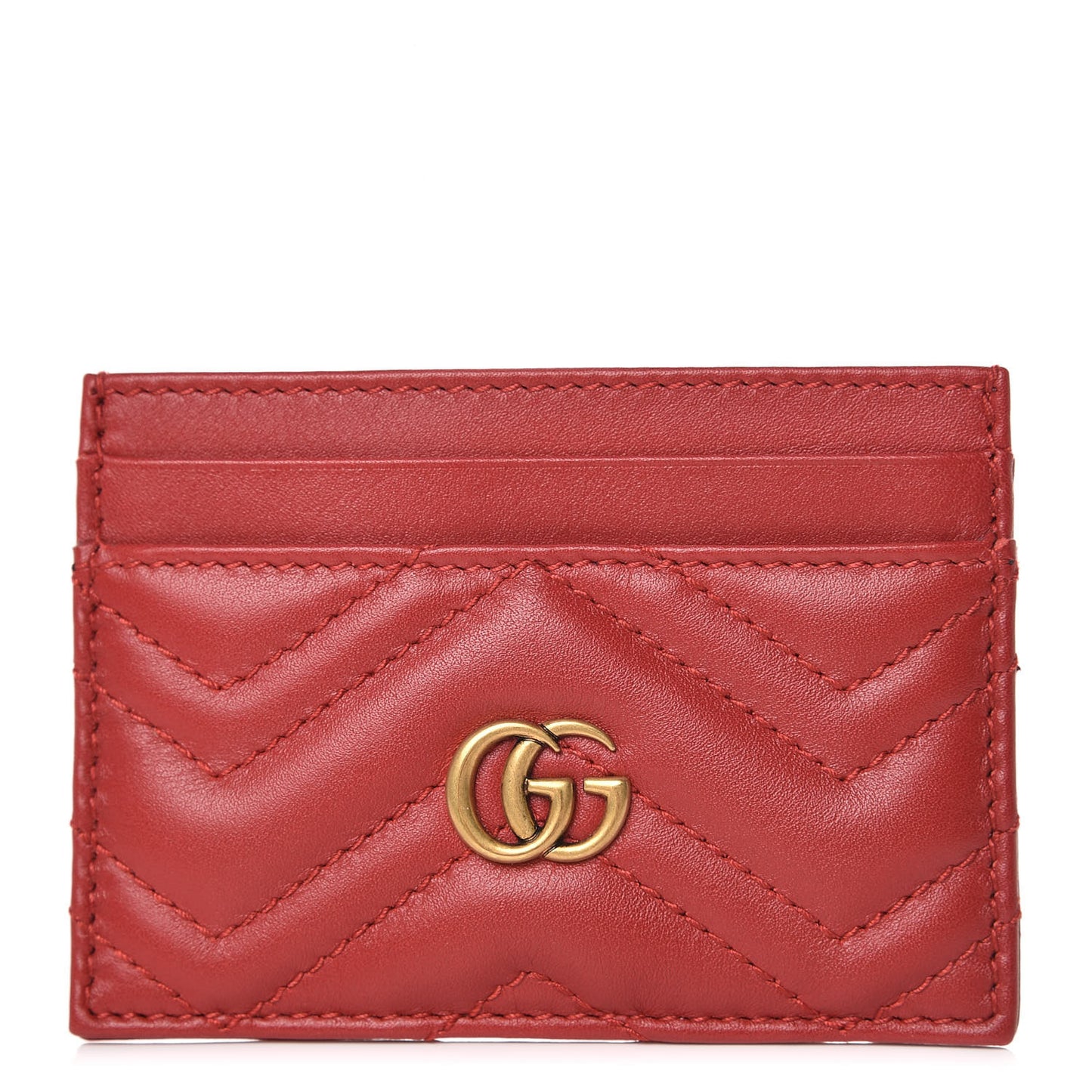 Calfskin Matelasse GG Marmont Card Holder Hibiscus Red