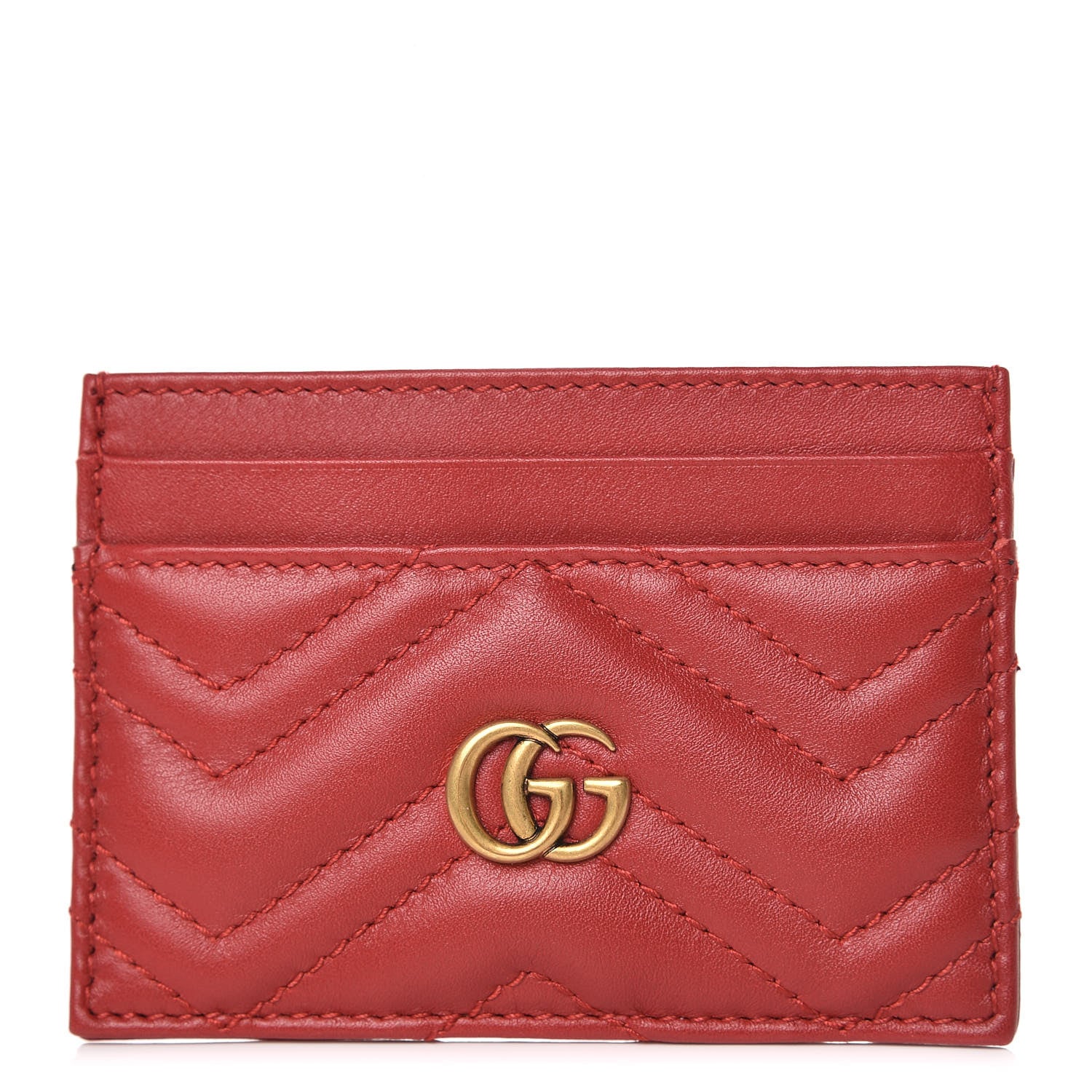 Gucci Calfskin Matelasse GG Marmont Card Holder Hibiscus Red 1 of 7
