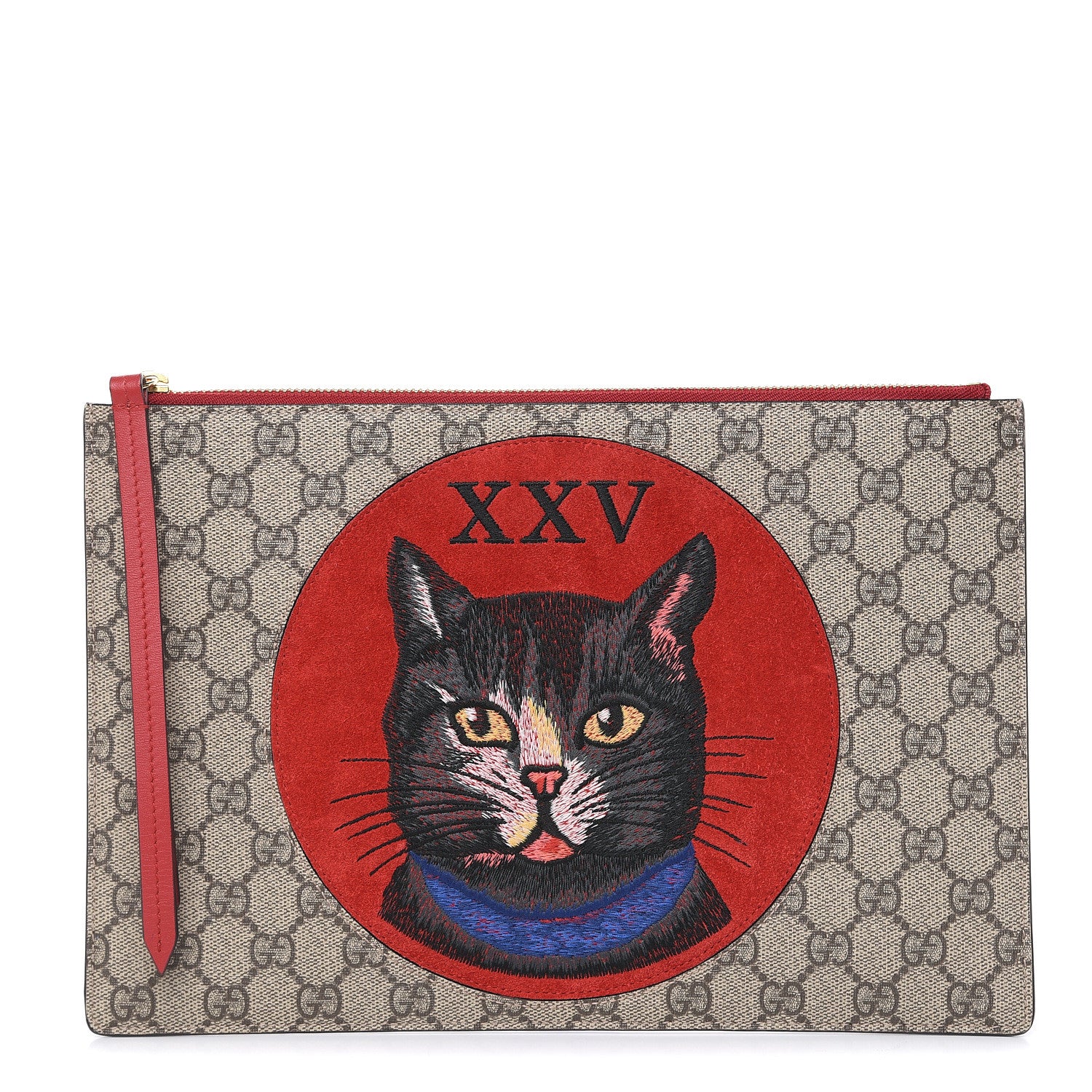 Gucci GG Supreme Monogram Mystic Cat Large Zip Pouch Red 1 of 10