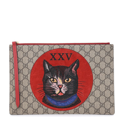 Gucci GG Supreme Monogram Mystic Cat Large Zip Pouch Red 1 of 10