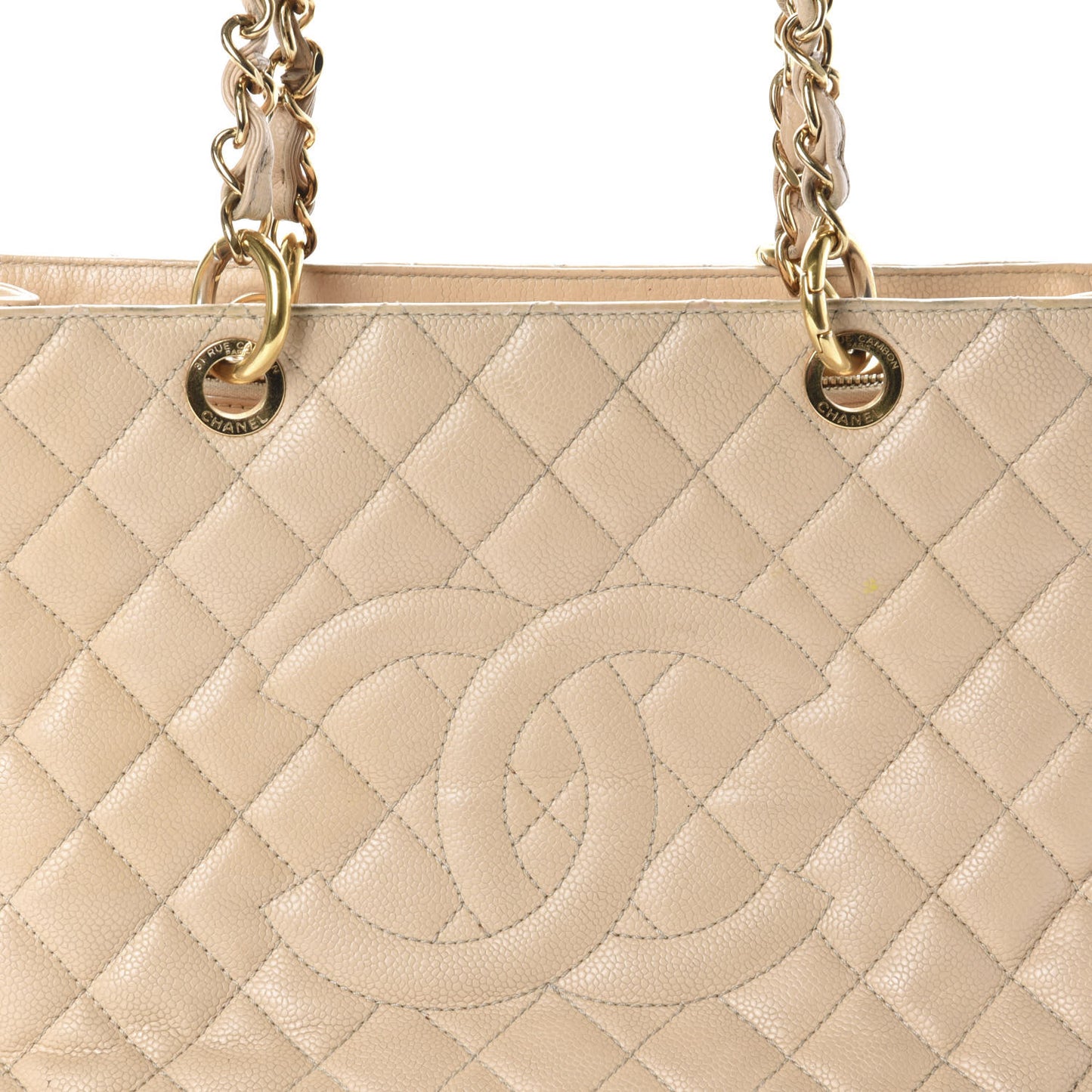 Caviar Quilted Grand Shopping Tote GST Beige Clair