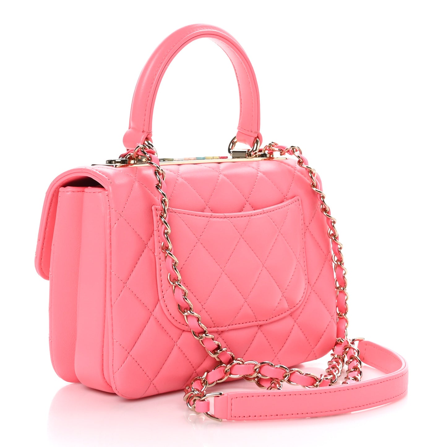 Lambskin Lacquered Quilted Mini Trendy CC Dual Handle Flap Bag Coral Pink