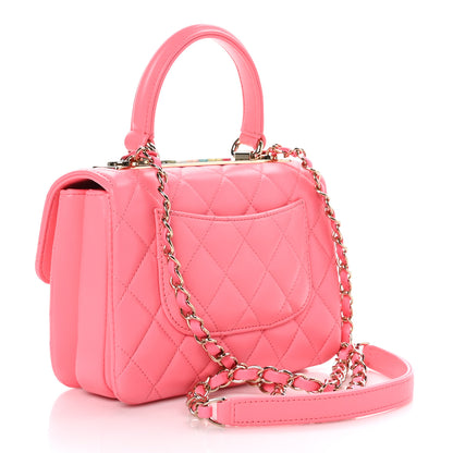 Chanel Lambskin Lacquered Quilted Mini Trendy CC Dual Handle Flap Bag Coral Pink 3 of 10