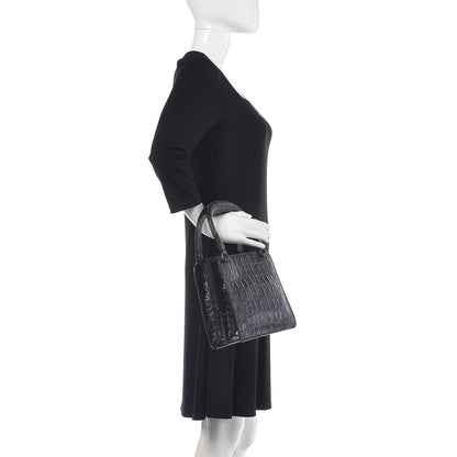 Miu Miu Calfskin Crocodile Embossed Top Handle Tote Black 2 of 9