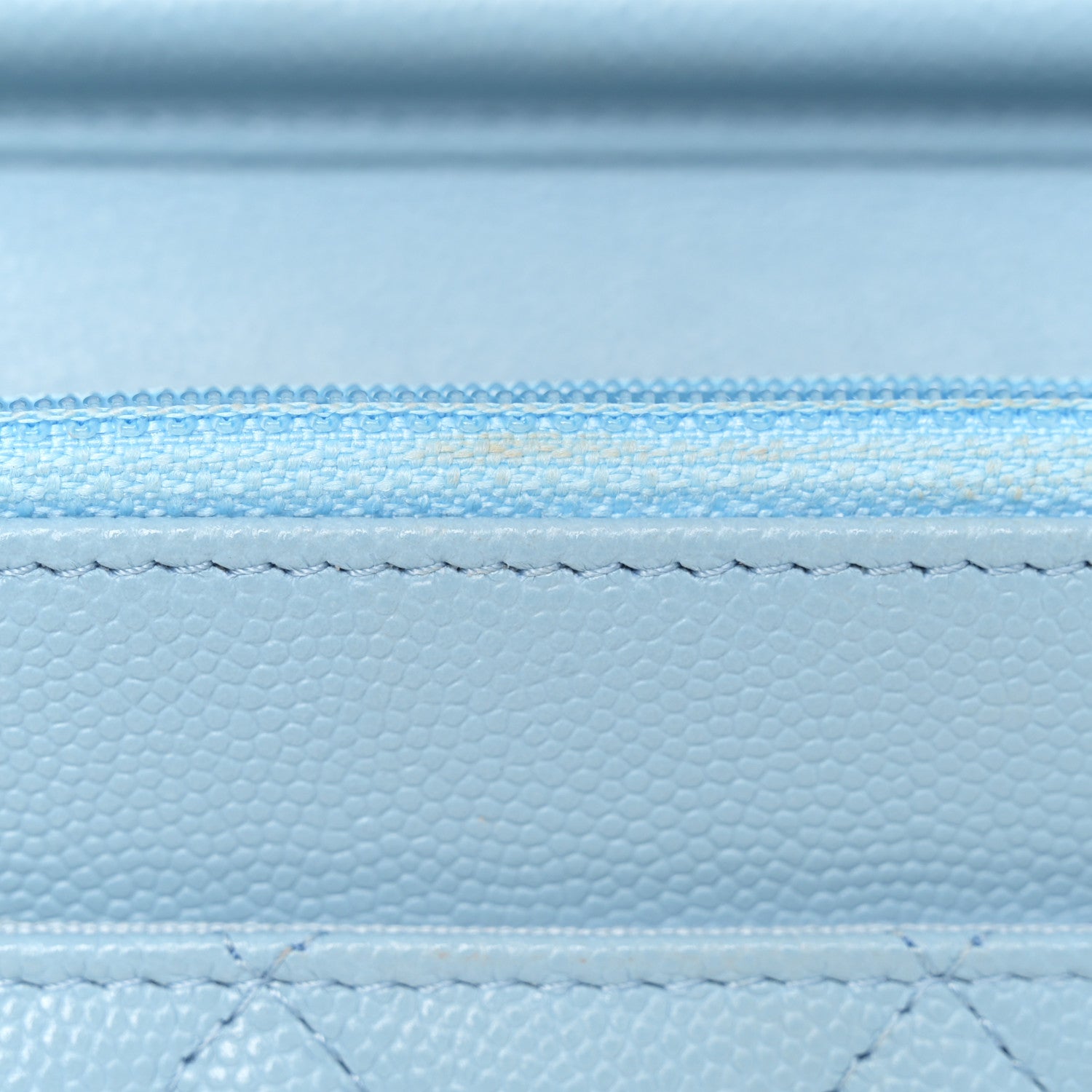 Chanel Caviar Quilted Crystal CC Wallet On Chain WOC Light Blue 12 of 13