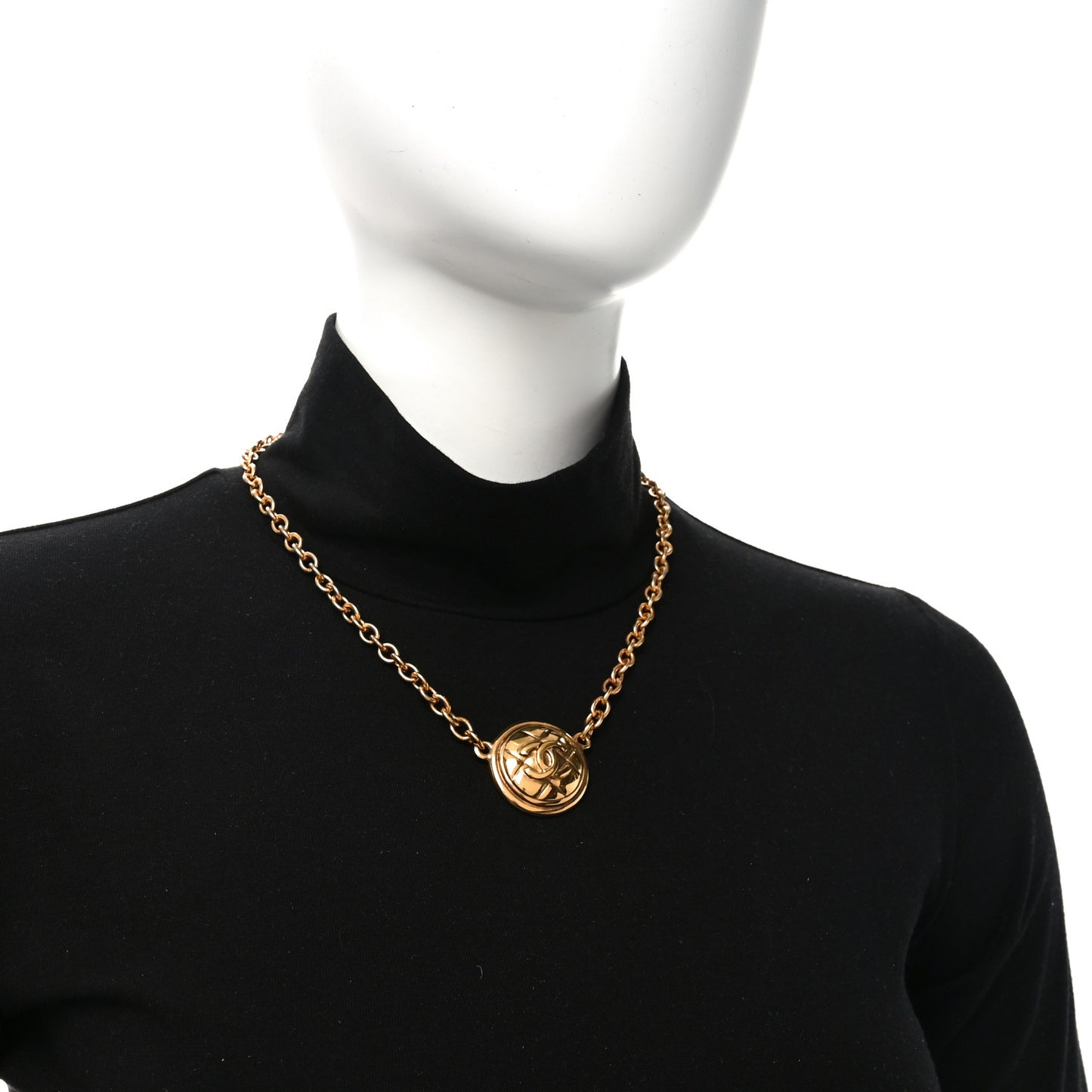 Quilted CC Pendant Chain Necklace Gold