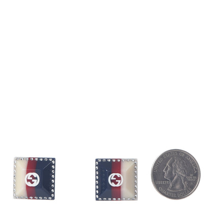 Gucci Resin Strass Vintage Web Stud Earrings Blue Red 2 of 6