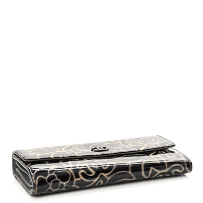 Chanel Patent Camellia Embossed Flap Wallet Dark Blue 4 of 13