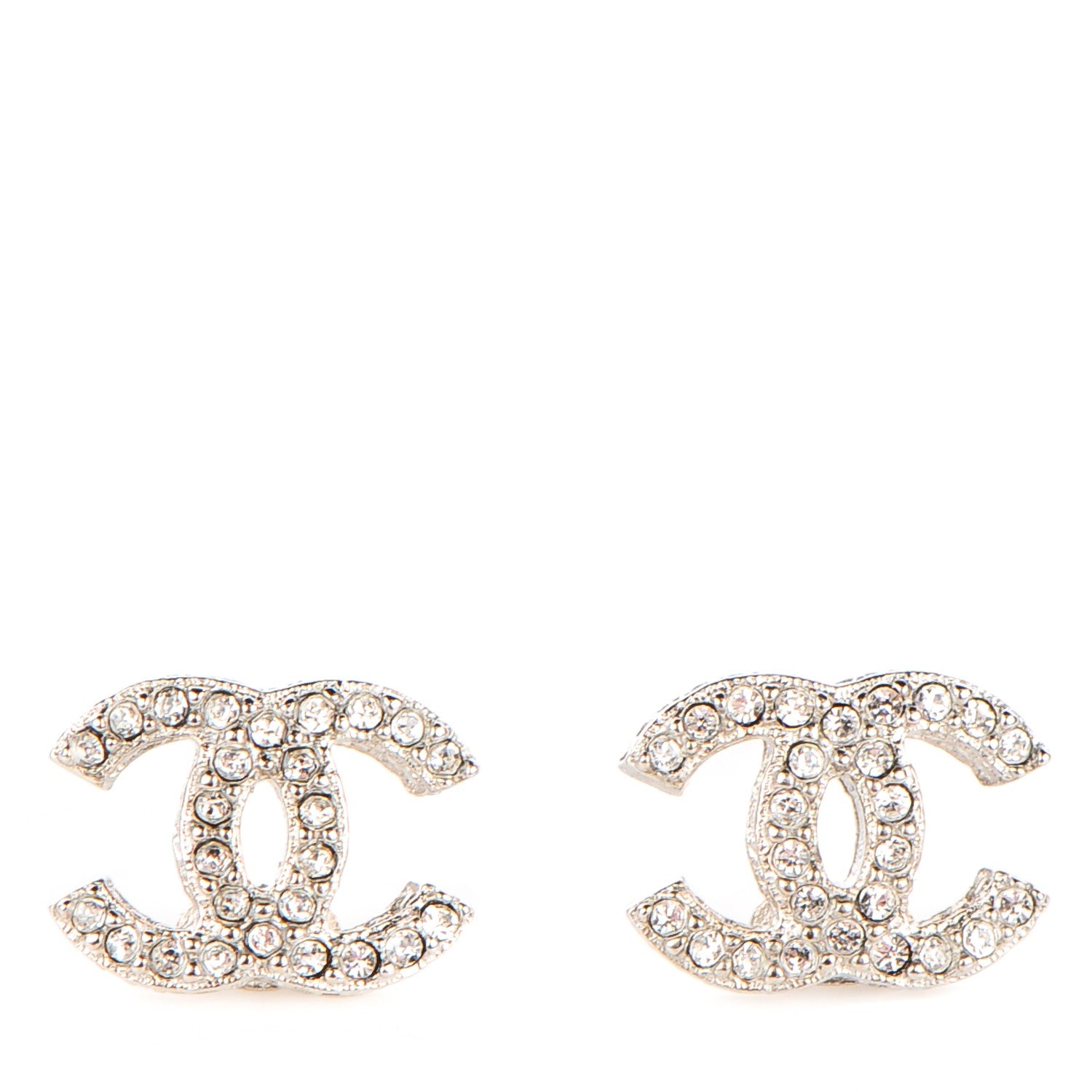 Chanel Crystal Timeless CC Earrings Silver 1 of 5