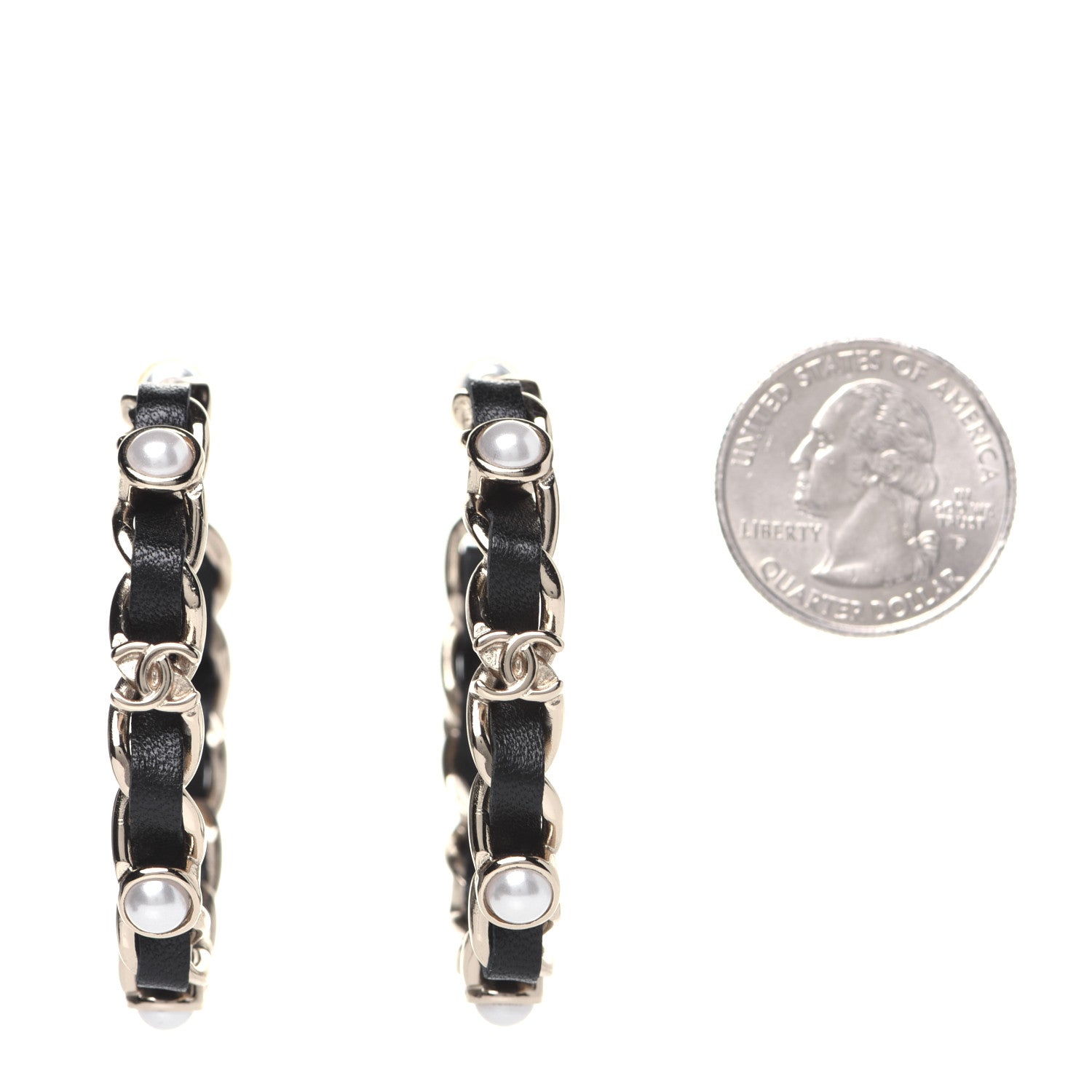 Chanel Lambskin Pearl More Is More CC Chain Hoop Earrings Gold Black 2 of 8