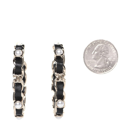 Chanel Lambskin Pearl More Is More CC Chain Hoop Earrings Gold Black 2 of 8
