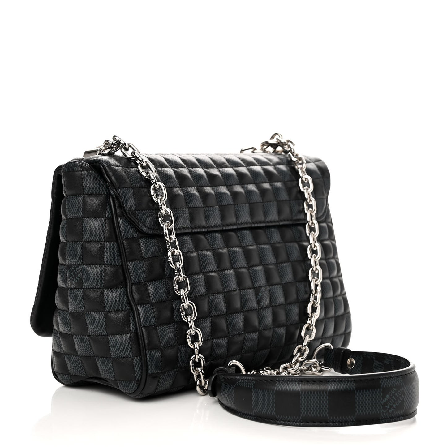 Calfskin Quilted Damier Twist MM Black Anthracite