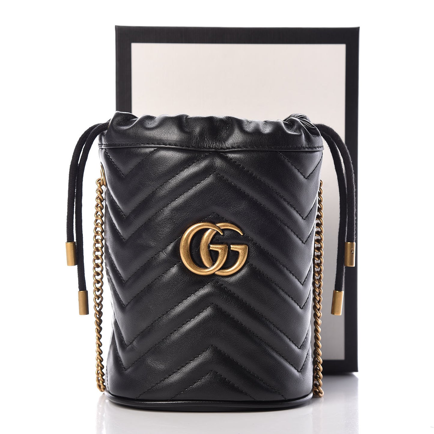 Calfskin Matelasse Mini GG Marmont 2.0 Bucket Bag Black