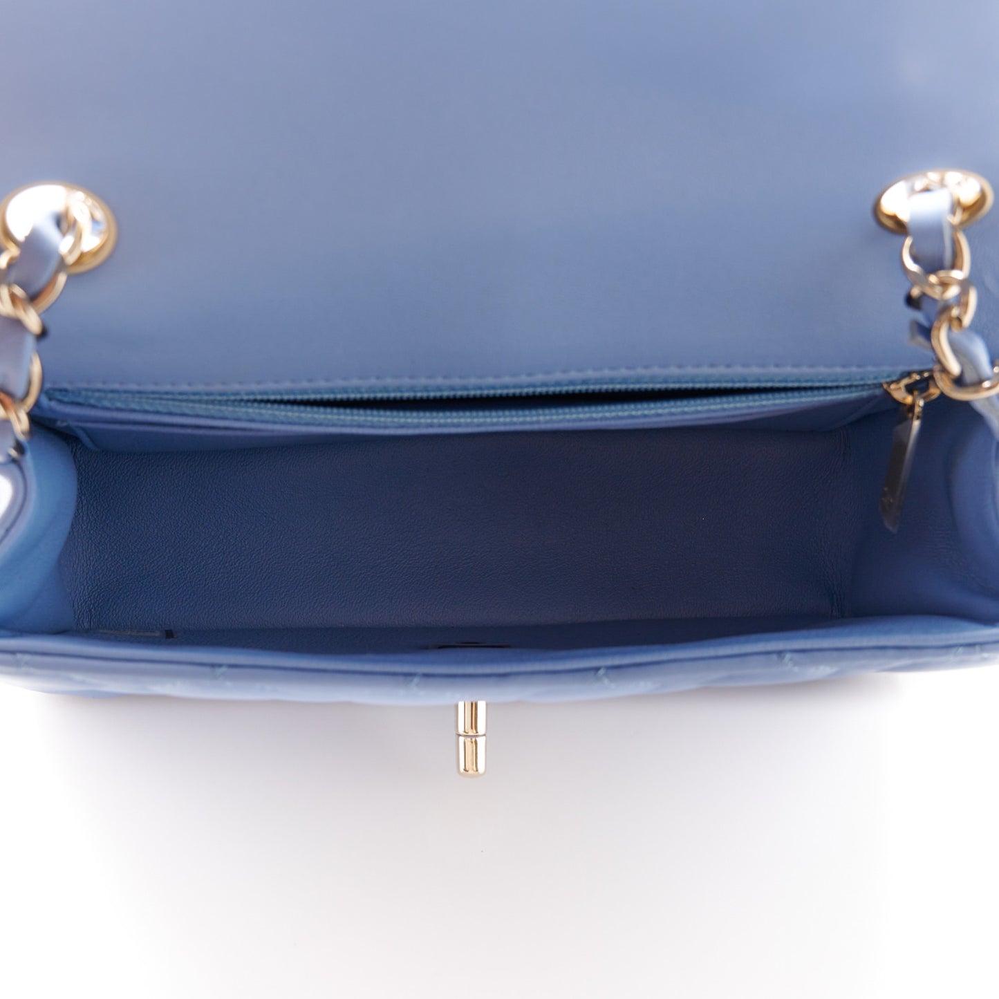 Lambskin Quilted Mini Rectangular Flap Light Blue