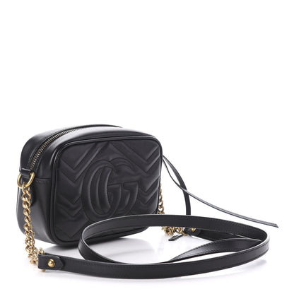 Gucci Calfskin Matelasse Mini GG Marmont Chain Shoulder Bag Black 3 of 10