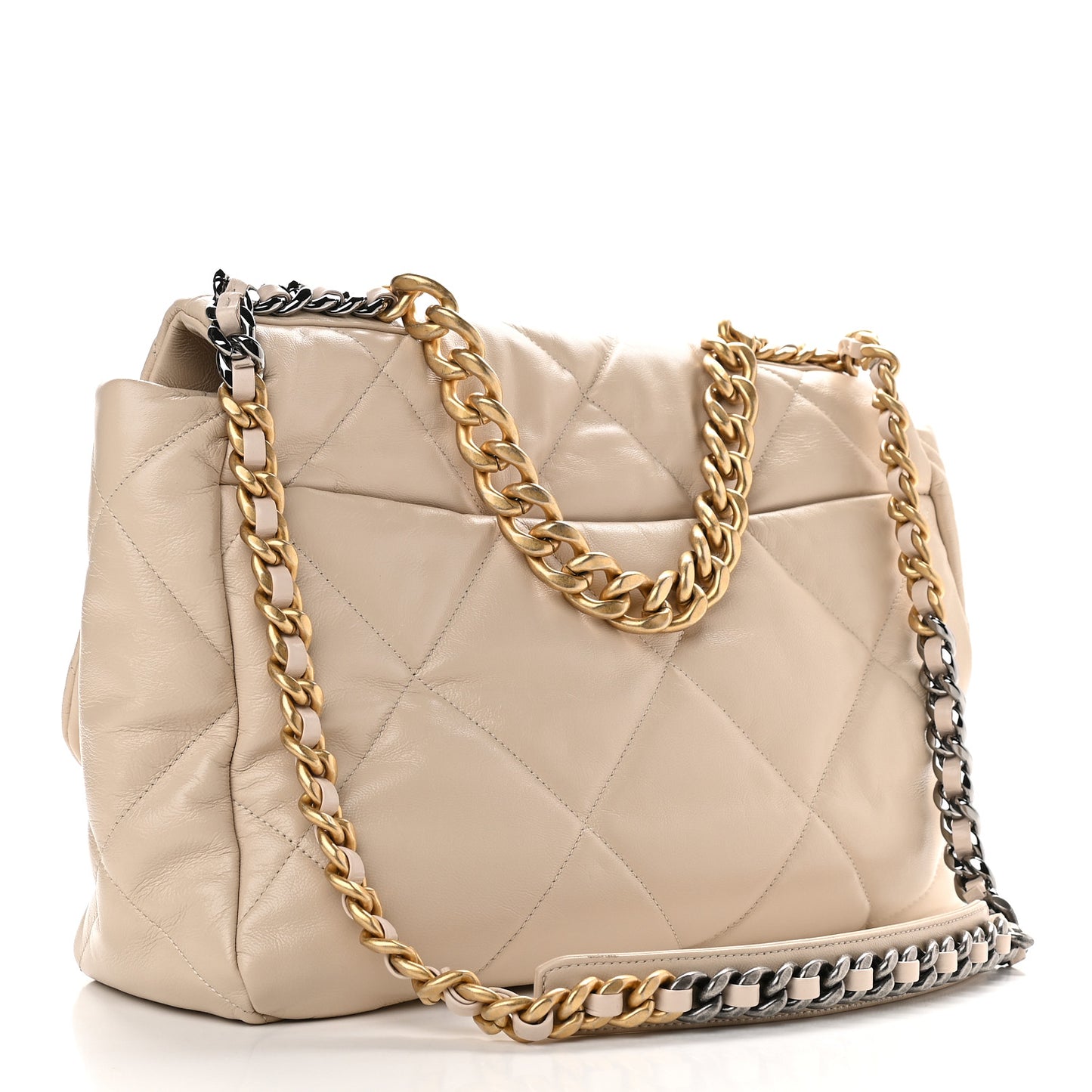 Goatskin Quilted Maxi Chanel 19 Flap Beige