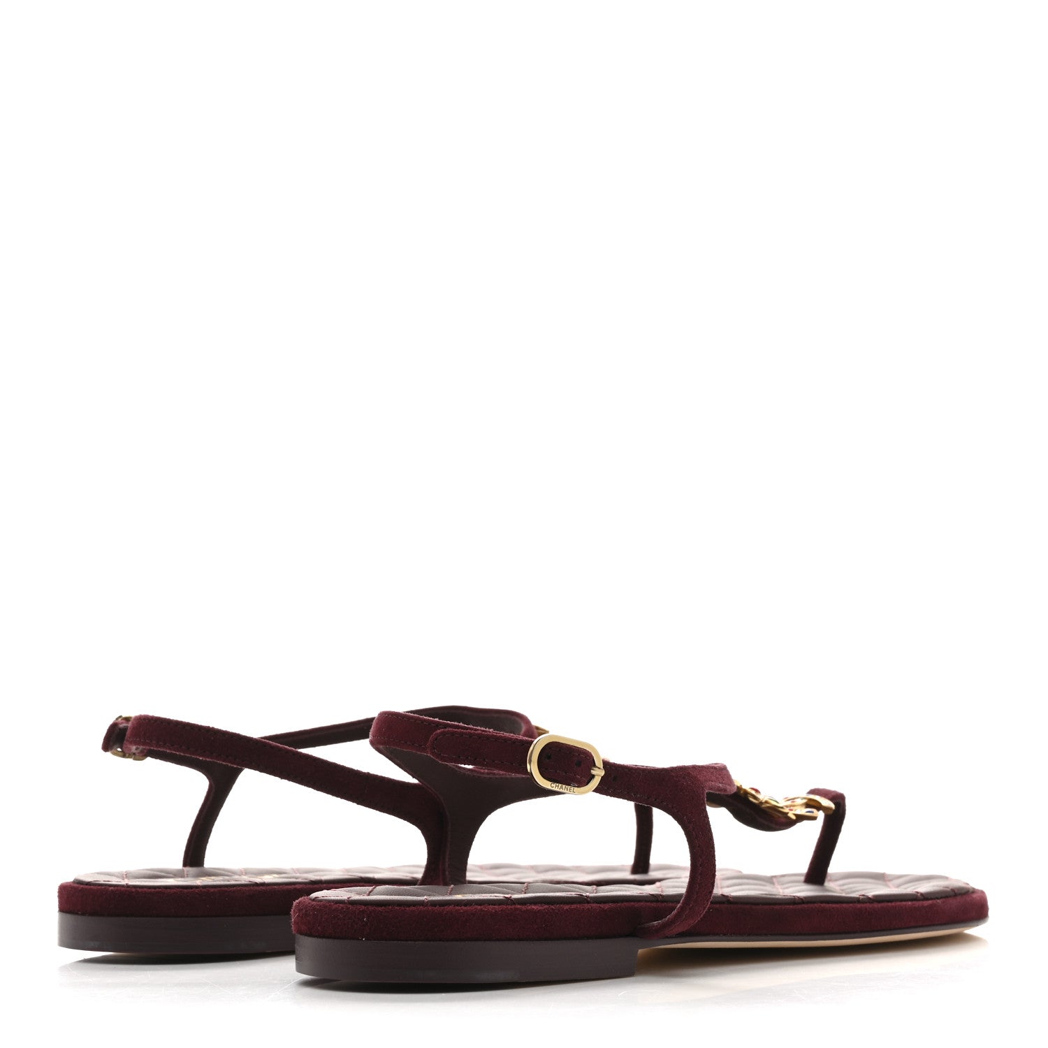 Chanel Suede Calfskin CC Crystal Thong Sandals 40.5 Burgundy 5 of 10