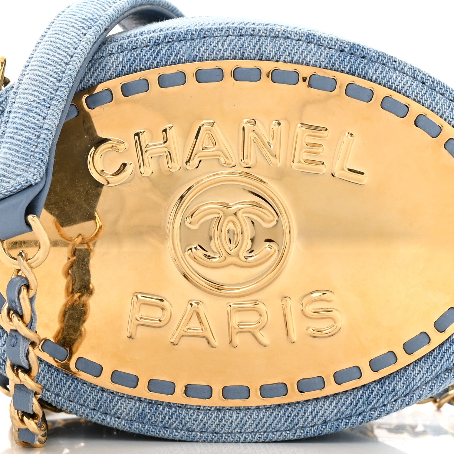 Chanel Denim Printed Chain Clutch Dark Blue 8 of 10