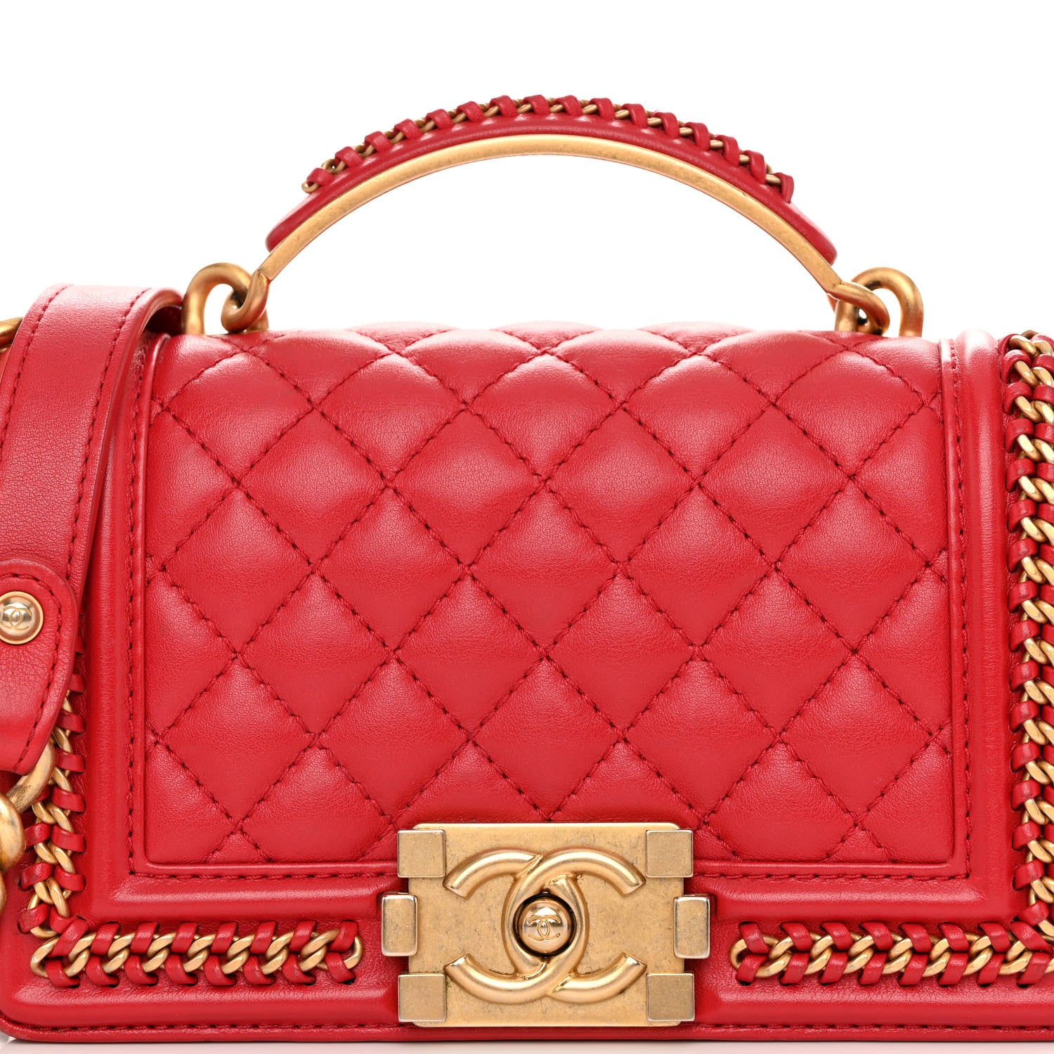 Chanel Calfskin Quilted Small Boy Top Handle Flap Red 8 of 12