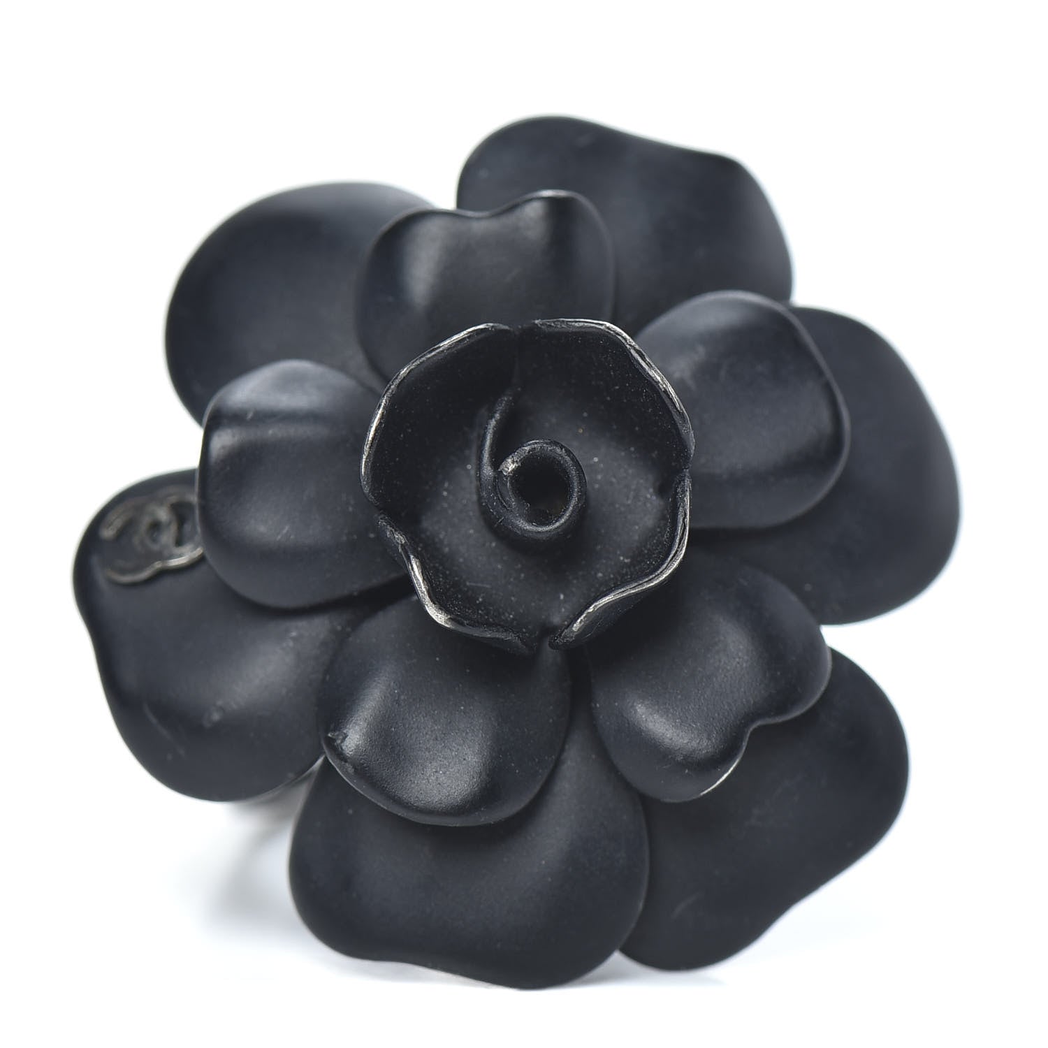 Chanel Ruthenium Enamel CC Camellia Ring 6.75 Black 1 of 5