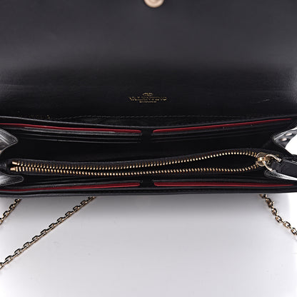 Valentino Garavani Vitello Rockstud Flap Wallet on Chain Black 5 of 9