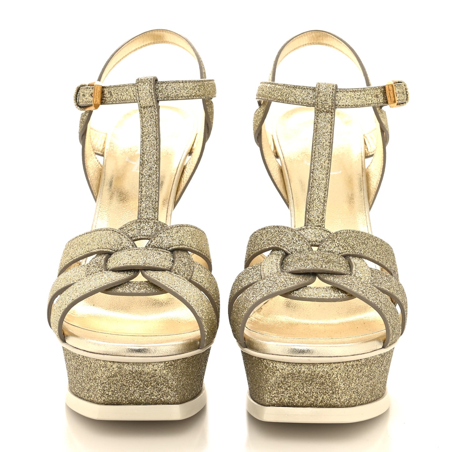 Glitter Calfskin Tribute 105 Platform Sandals 38.5 Gold