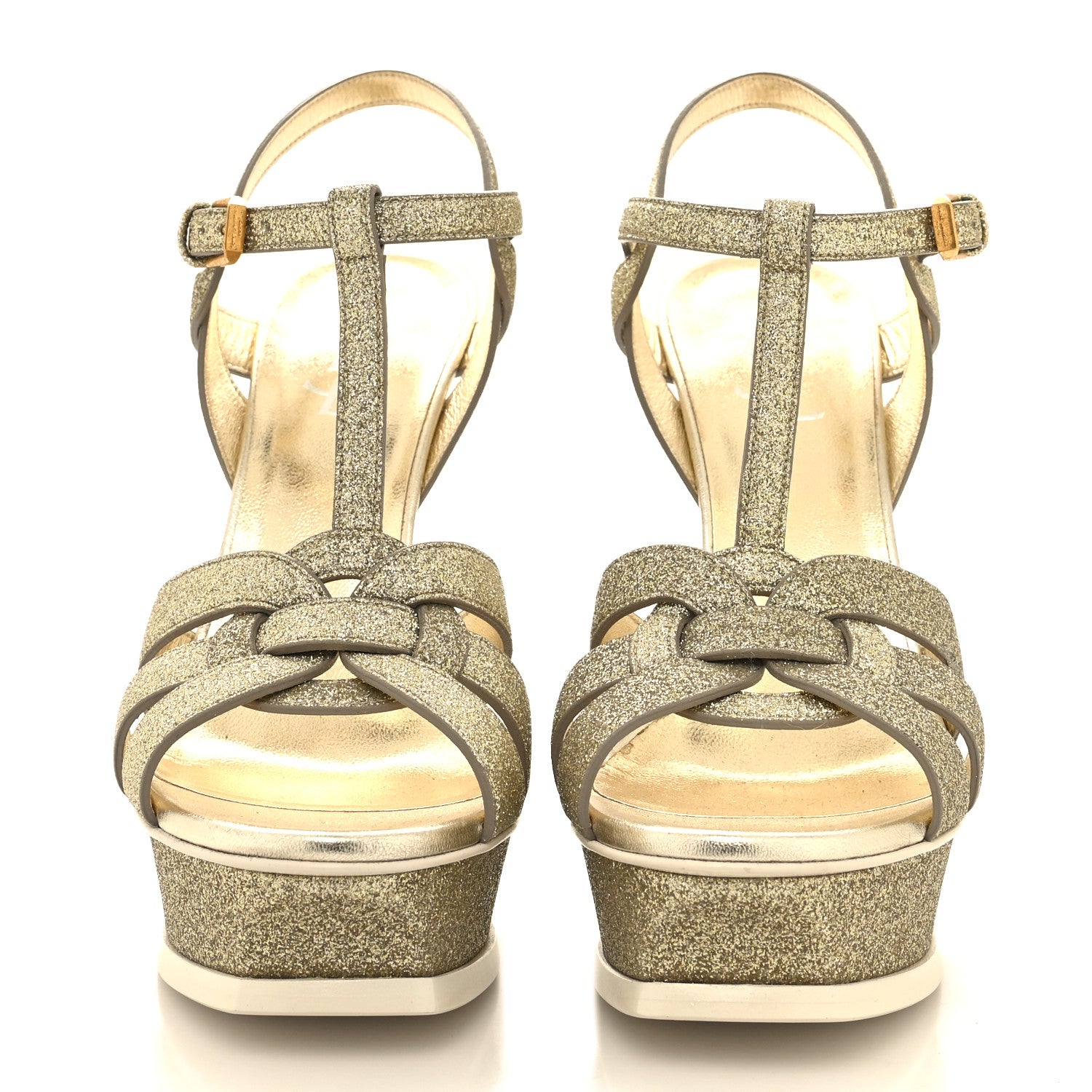 Saint Laurent Glitter Calfskin Tribute 105 Platform Sandals 38.5 Gold 2 of 9