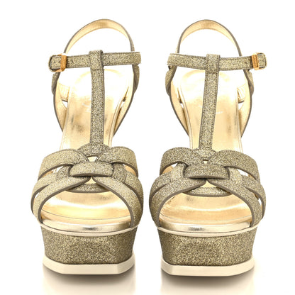 Saint Laurent Glitter Calfskin Tribute 105 Platform Sandals 38.5 Gold 2 of 9