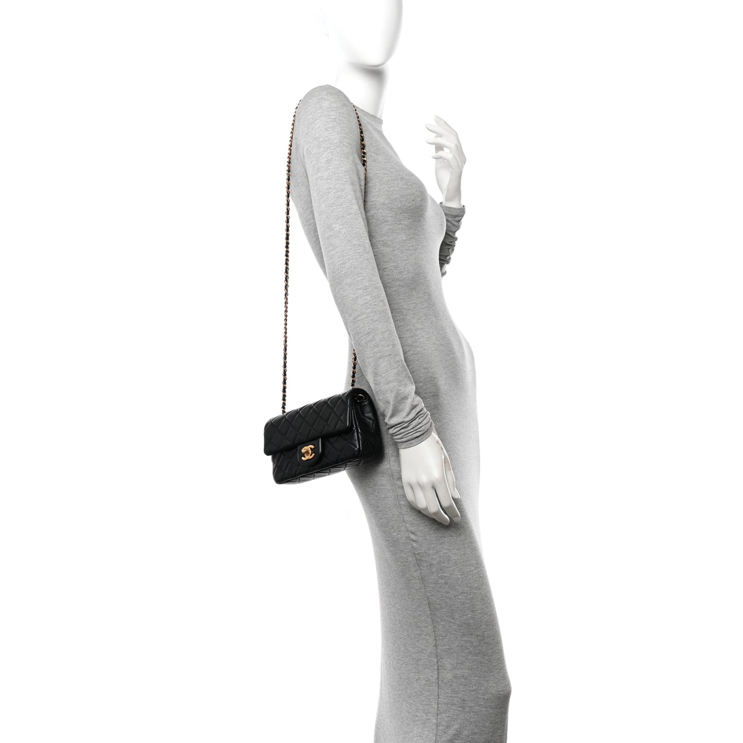 Lambskin Quilted Mini Rectangular Pearl Crush Flap Black